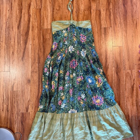 ANTHROPOLOGIE Zosime Halter Green Floral Maxi Dress Boho Size 8 NWOT - Picture 3 of 4